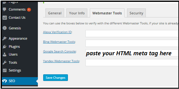 meta tag verifaction in yoast