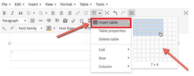 add table in wordpress post