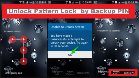 unlock pattern lock by backup pin