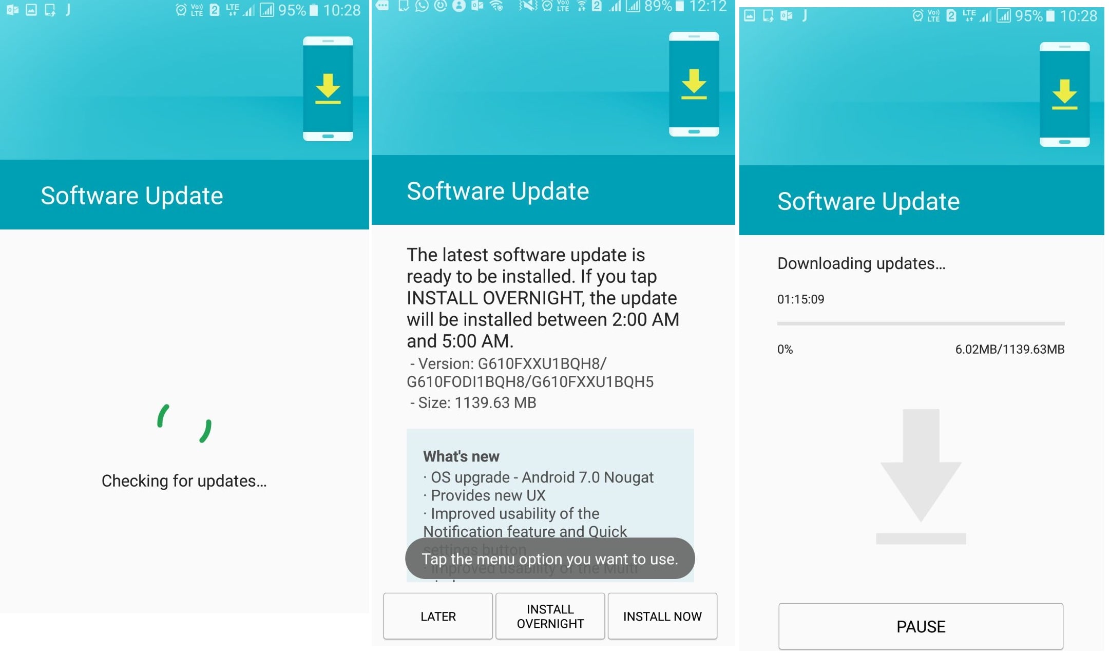 Samsung Galaxy On Nxt Nougat Update 