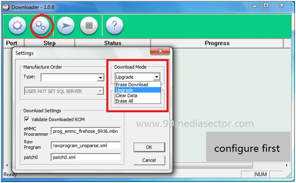 configure QcomDloader tool