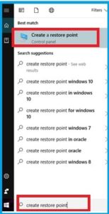 create restore point windows 10