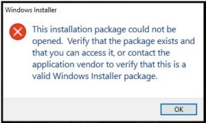 this installation package could not be opened error