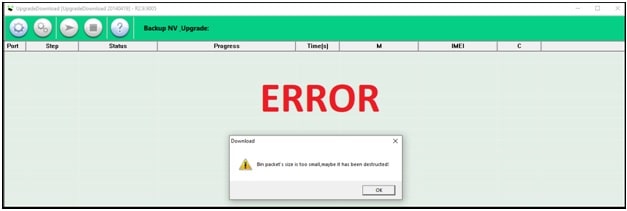 load bin packet failed upgrade download tool