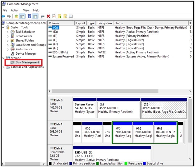 open disk management windows 10