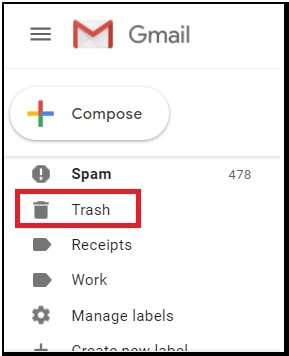 gmail trash folder