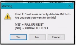 reset efs warning message