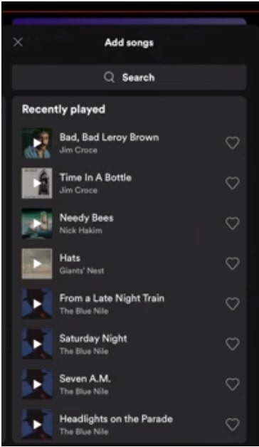 Spotify recently played in mobile app