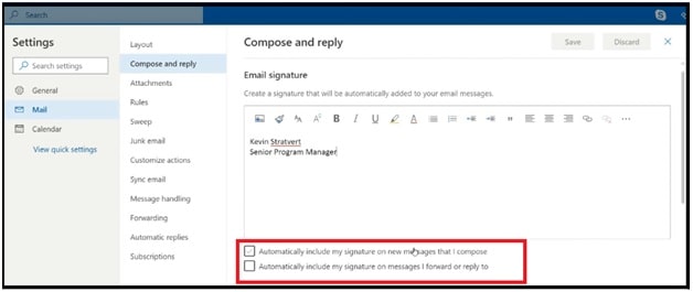 insert signature in outlook web