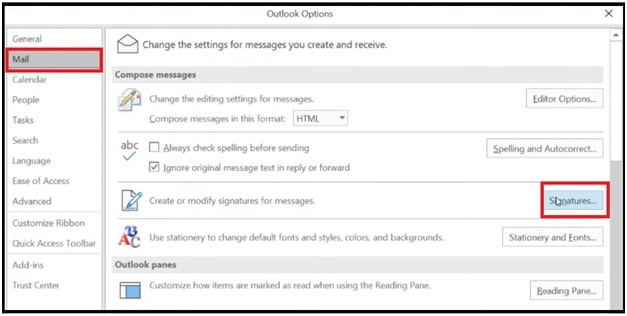 signature option in outlook