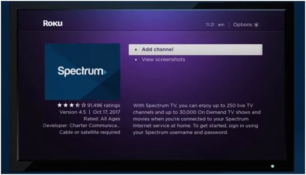 add spectrum tv app roku