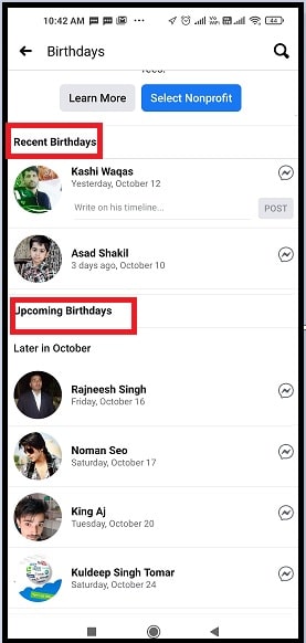 friends birthdays list on facebook mobile app