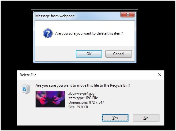 Delete file confirmation dialog message