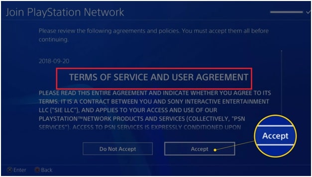 accept terms for PSn account