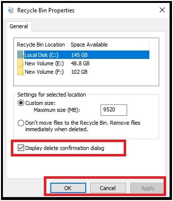 enable Display delete confirmation dialog