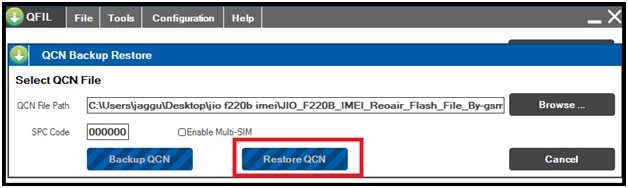restore qcn on jio f220b