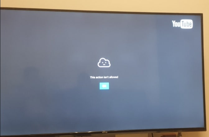 this action isn't allowed youtube android tv