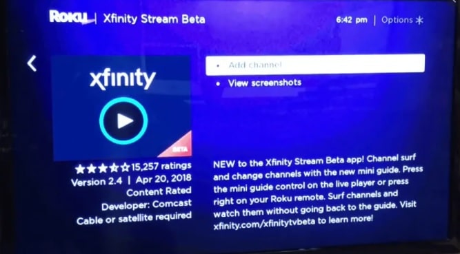 Xfinity App roku channel store