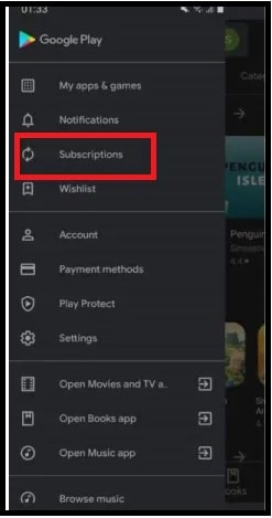 Play store options to Cancel Google Play Subscription