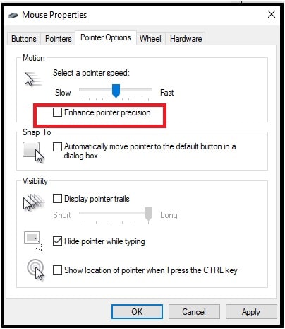 Enhance Pointer precision - Turn Off Mouse Acceleration on Windows 10