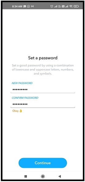 set new password for snapchat
