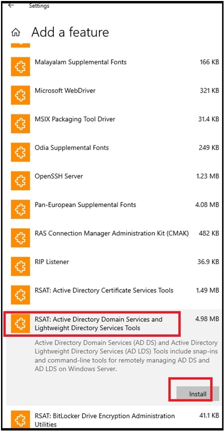 Active Directory Domain Services and Lightweight Directory Tools windows 10