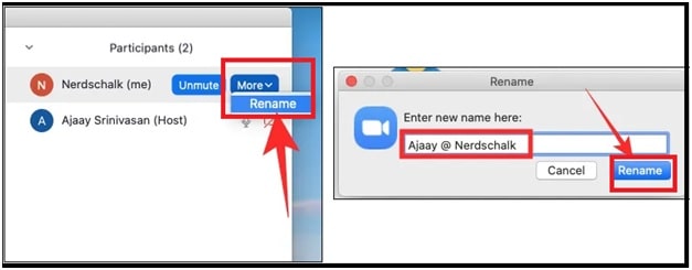 Change name on Zoom when inside a Zoom’s meetings