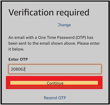 otp code to change email id in amazon account