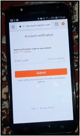 submit Mi account password recovery verification code