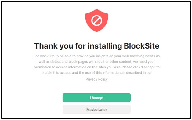 website blocker welcome screen