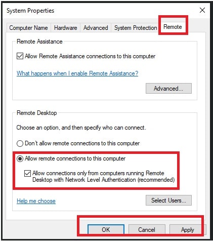 Turn ON Windows RDP Using Advanced System Settings