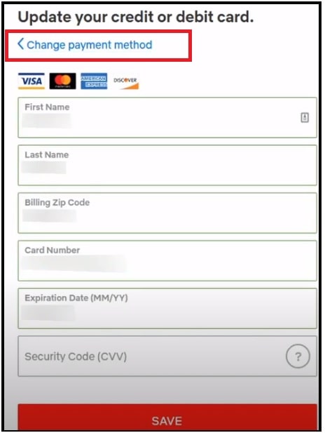 change payment method for netflix account