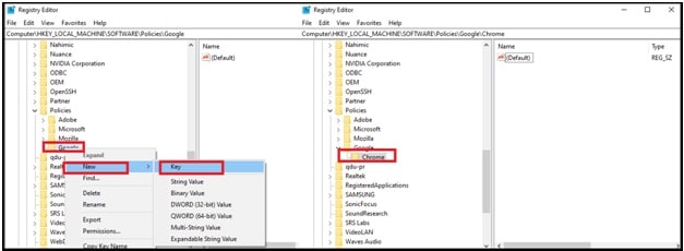 chrome folder under registry editor