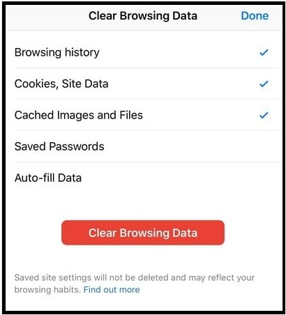 clear browsing data and cache