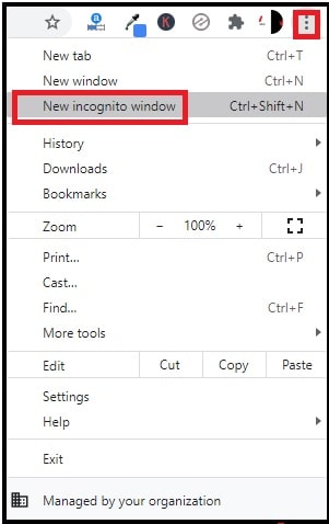New Incognito Window chrome browser