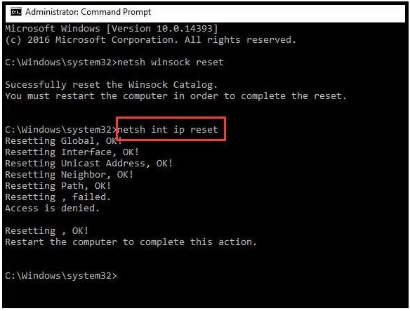 netsh int IP reset command