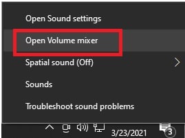 open volume mixer in windows 10