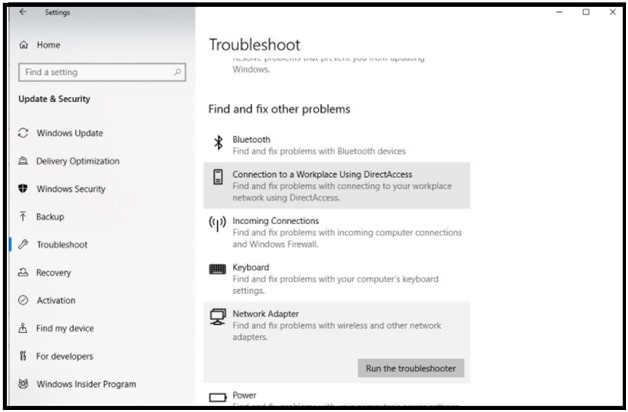 Network troubleshooter Windows 10