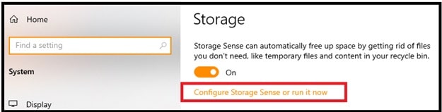 Configure Storage Sense or run it now windows 10