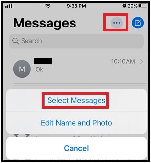 Select Messages on iPhone