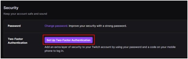 Set Up Two-Factor Authentication button on twitch
