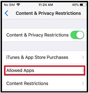 allowed apps in iphone