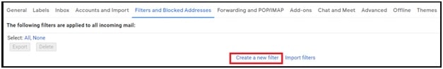 create a new filter in gmail