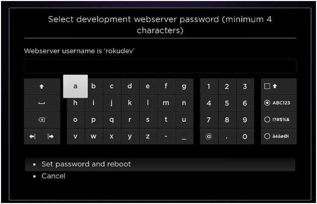 development webserver or web developer mode password
