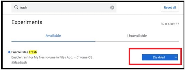 disable recycle bin in chrome os