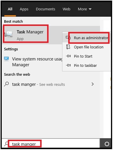 open task manager from search window