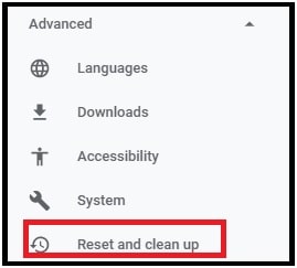 reset and clean up in chrome browse