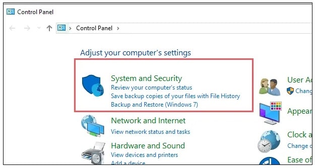 system and security windows 10