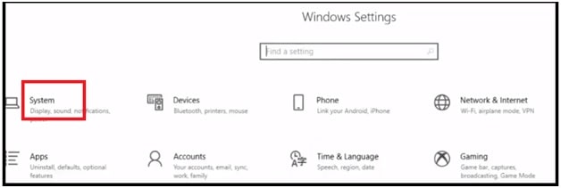 system section on windows 10