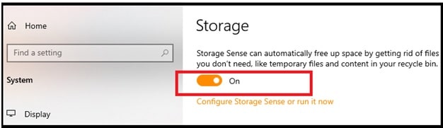 turn on storage sense in windows 10